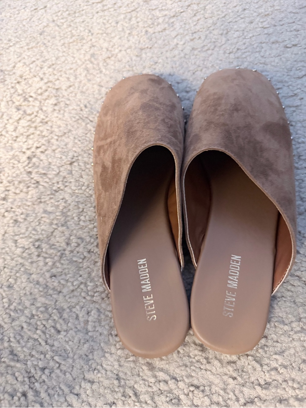 Steve Madden Taupe Suede Mule Flats with Subtle Studs